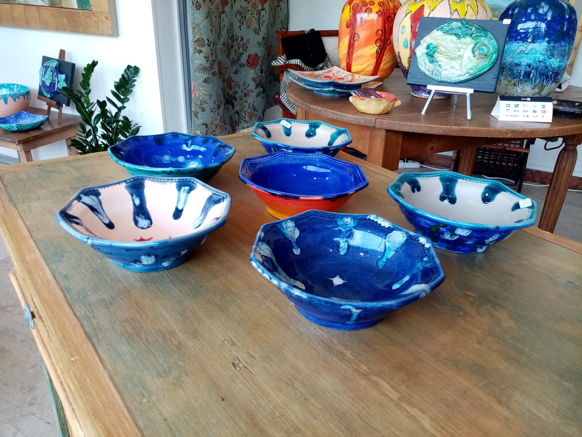 Ciotole ceramica variegate colori diversi - collezione artigianale completa