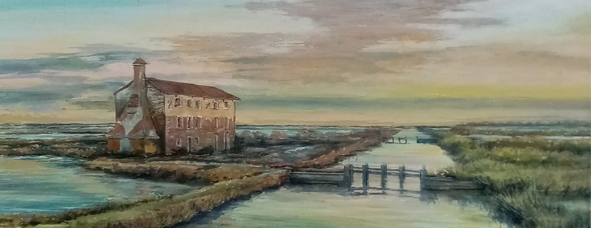Sunset in the Lagoon - Original Oil and Acrylic on Canvas | Lorenzo Usicco