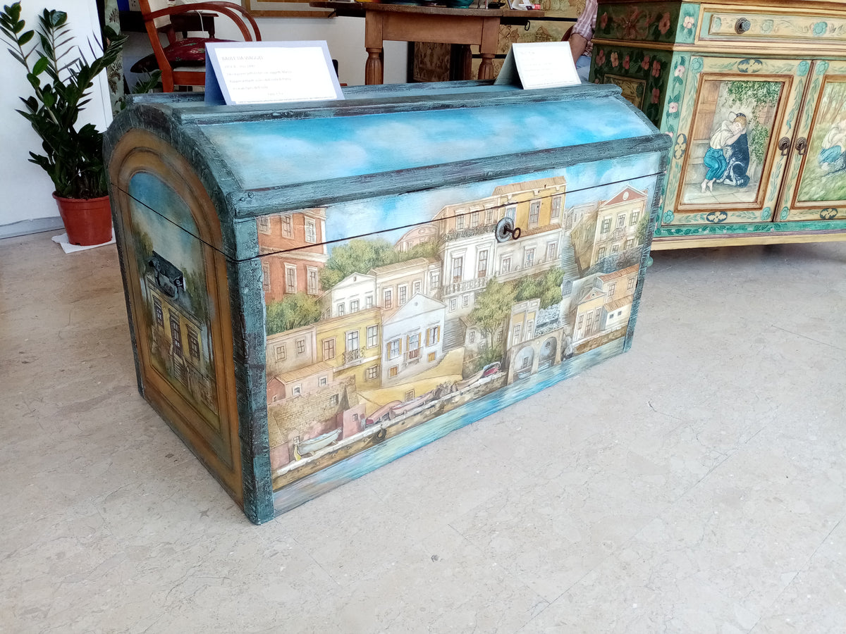 Vista laterale baule epoca 1800 - Mobile d'arte restaurato maestro artigiano