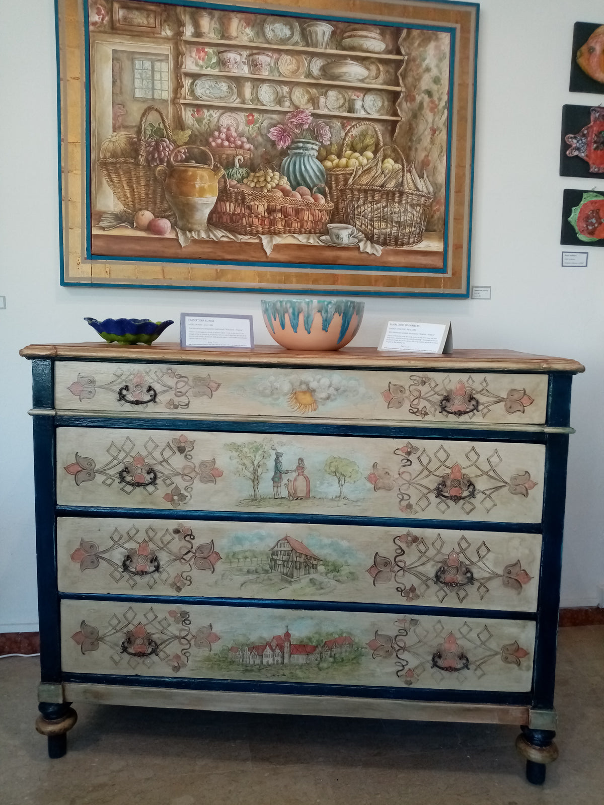 Cassettiera antica decorazioni alsaziane 1700 mobile inizi 1800 artigianato sublime