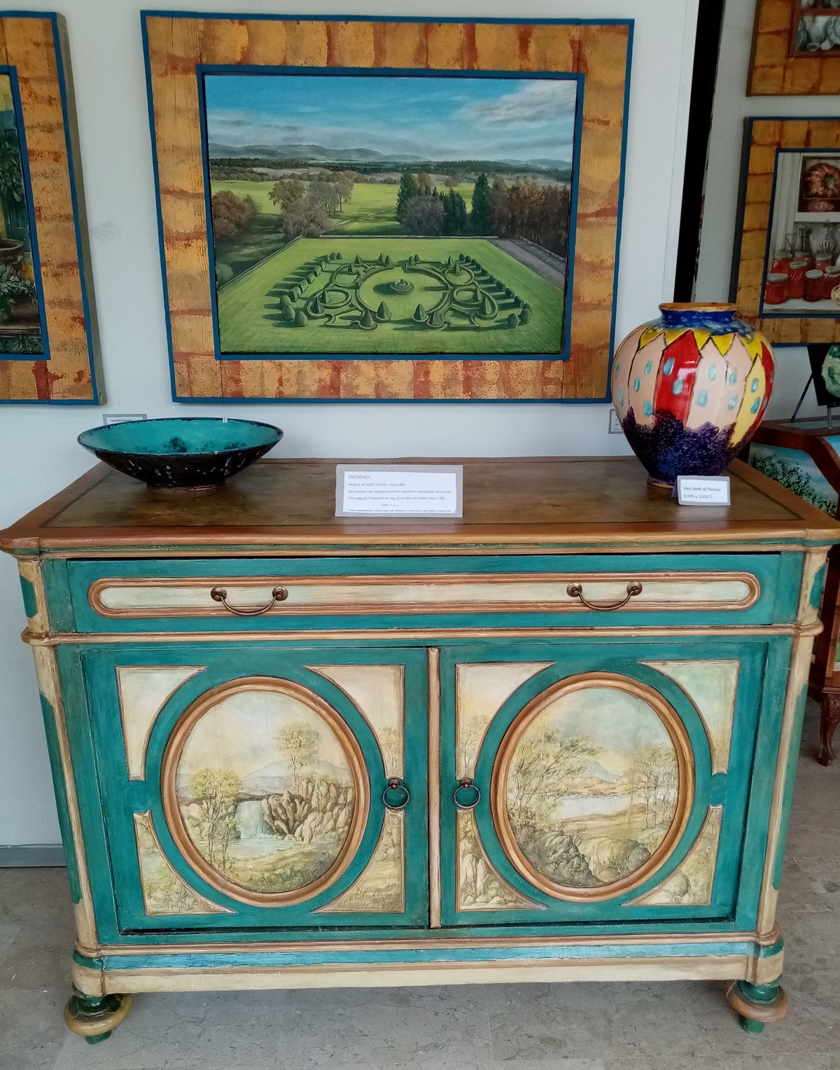 Credenza madia antica fine 1800 - Mobile d'arte restaurato Arte della pittura  italiana