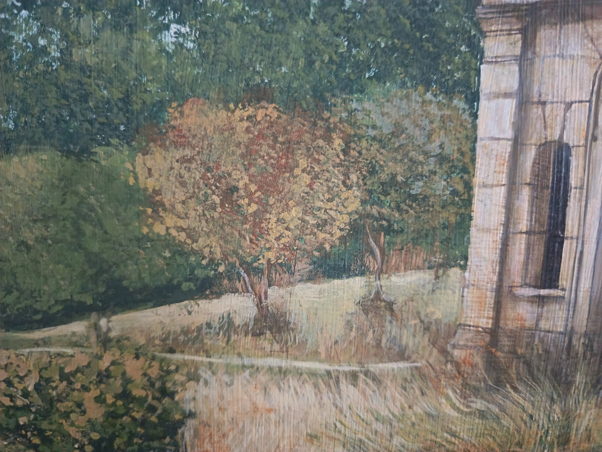 Dettaglio quadro su legno di Lorenzo Usicco, tris di quadri venduti assieme, campagna della Loira Francia 