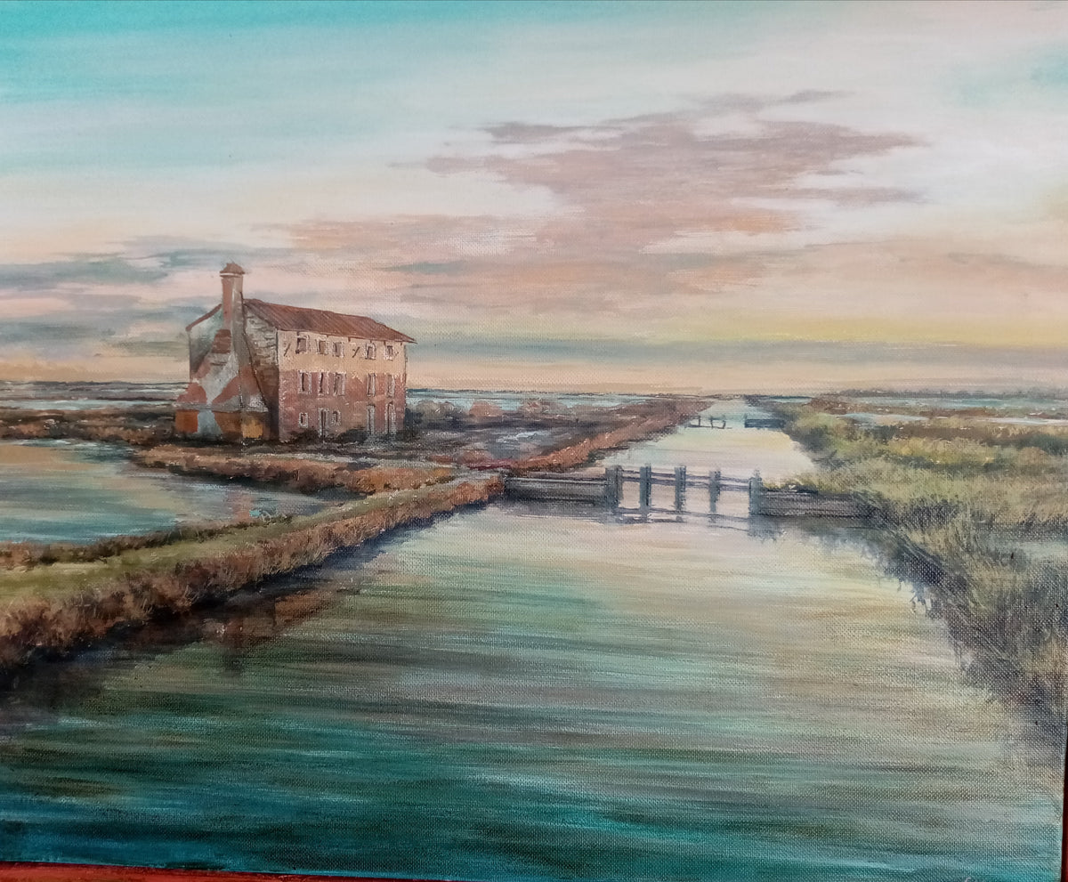 Sunset in the Lagoon - Original Oil and Acrylic on Canvas | Lorenzo Usicco