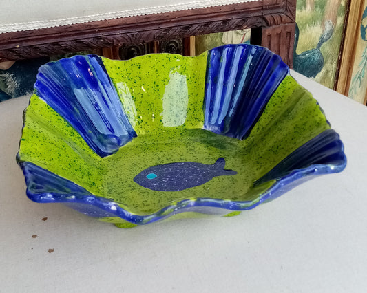 Coppa Quadrata Verde e Blu Ceramica Artistica Fatta a Mano | Casal dei Pruni Déco