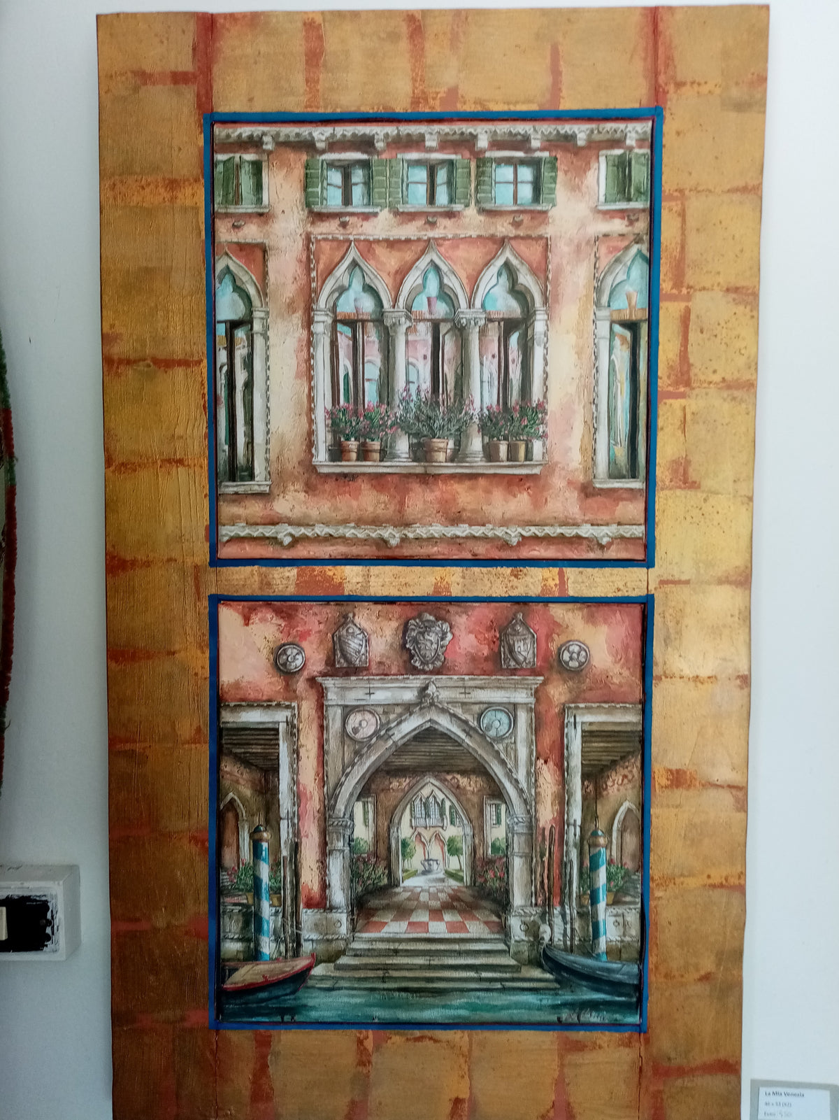 Quadro on cornice fatta dal pittore, La mia Venezia, Olio e acrilico su tela, quadro di Lorenzo Usicco 