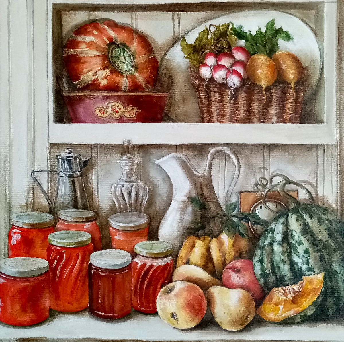 Dettaglio texture pennellate quadro Le Marmellate - dipinto originale olio acrilico su tela fatto a mano
