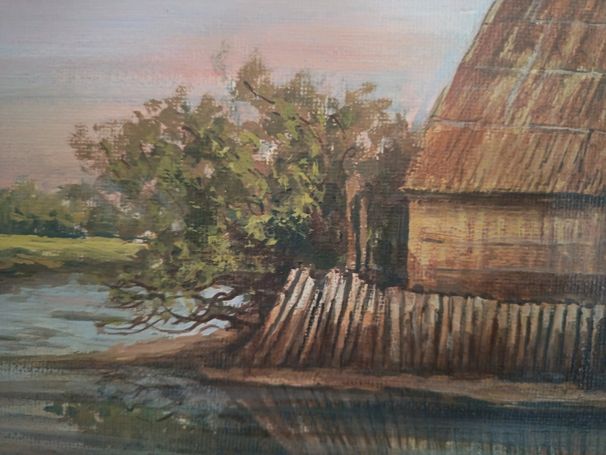 Quadro di Lorenzo Usicco paesaggio lagunare veneto dettaglio del riflesso su acqua  
