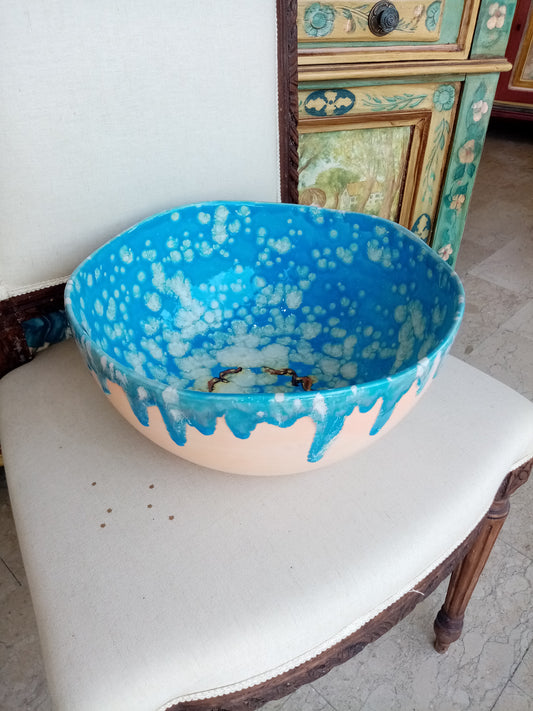 Coppa ceramica artigianale dimensioni D30,5x14cm - vista laterale marina
