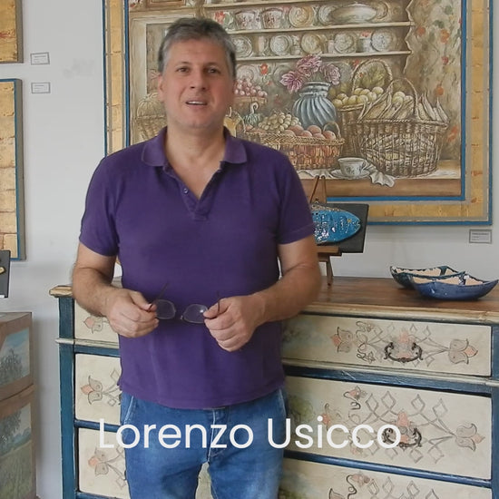 Cassettiera Rurale del 1800 con decorazioni Alsaziane, storia romantica di due sposini,  