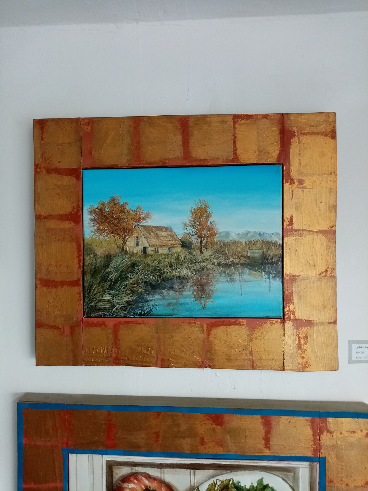 Dettaglio paesaggio montano con laguna - arte italiana contemporanea olio acrilico su tela
