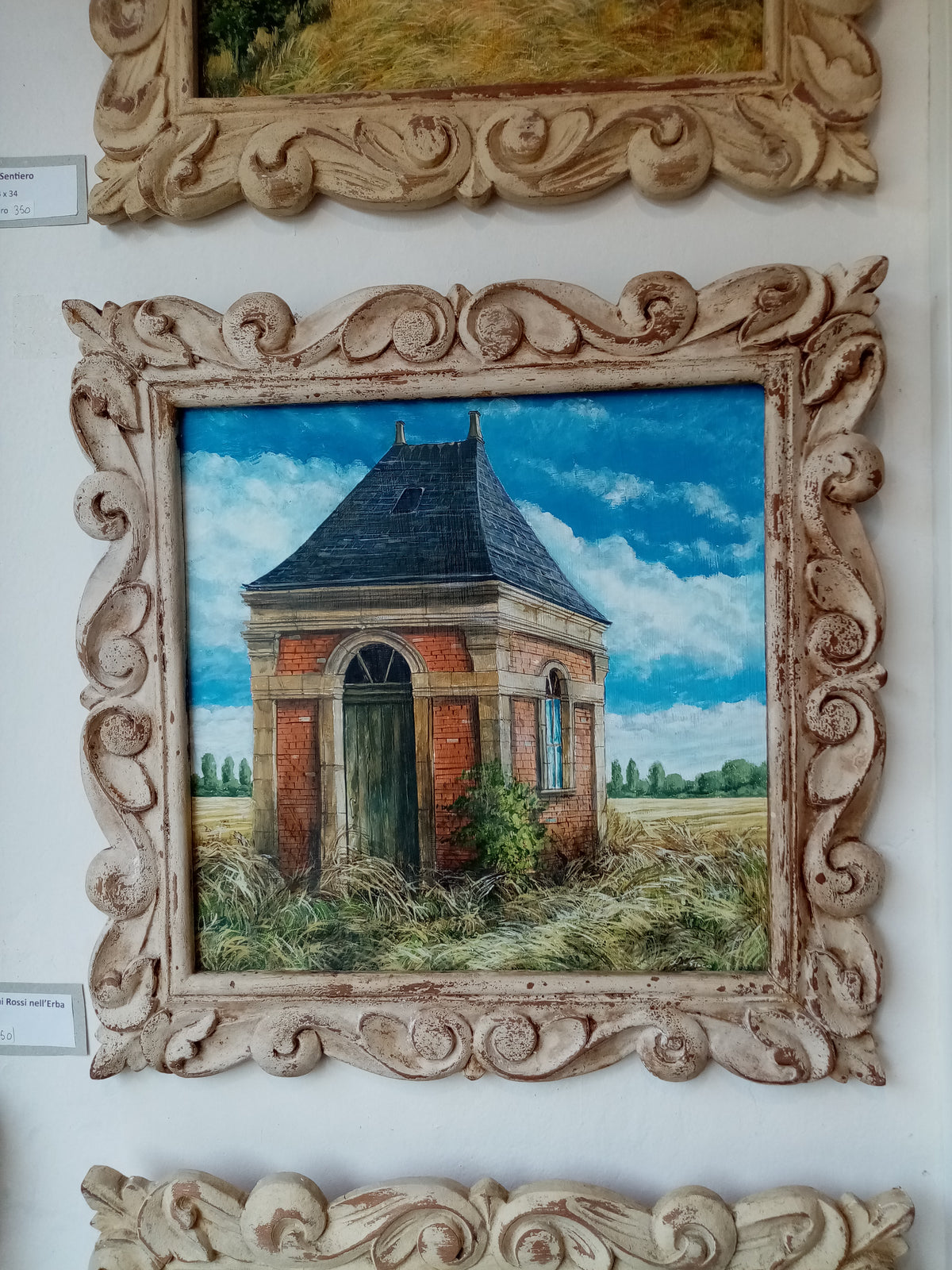 Dettaglio cornice, intagliata a mano, in legno, quadro si legno, lorenzo Usicco 